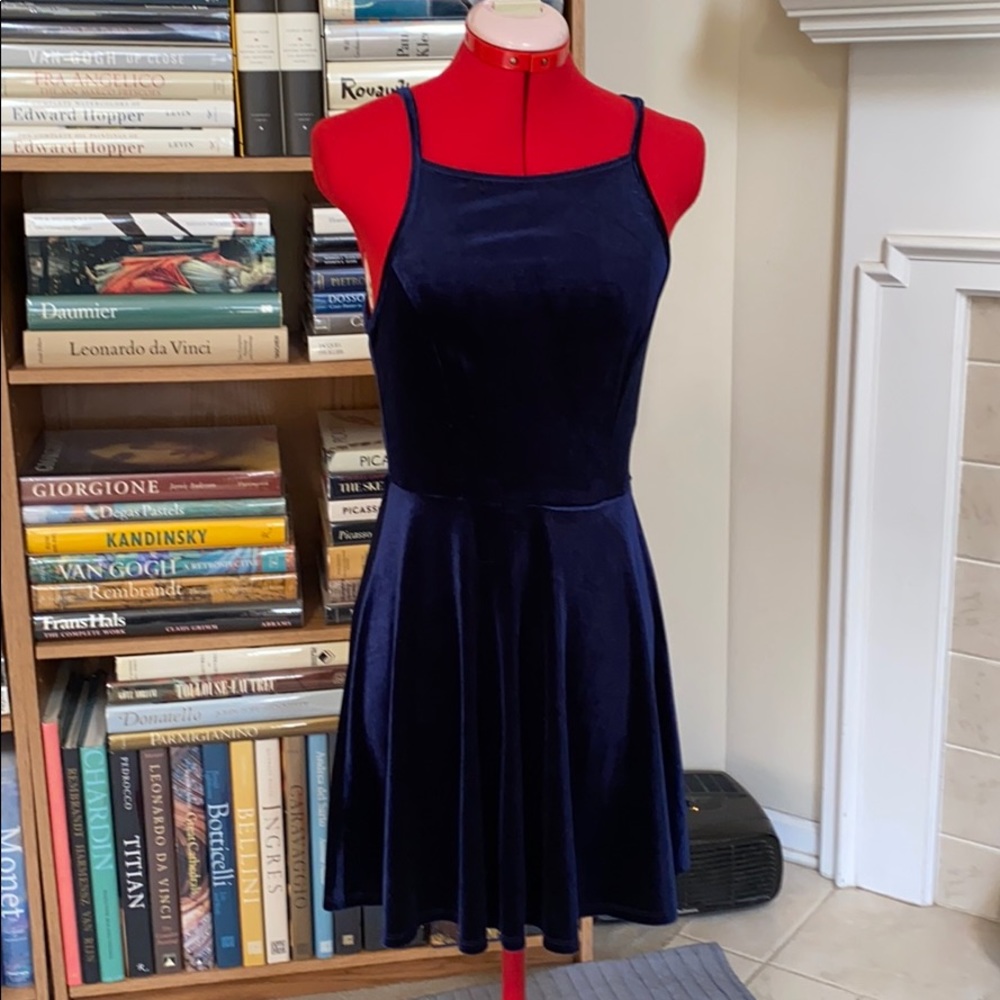 Young girl blue velvet dress